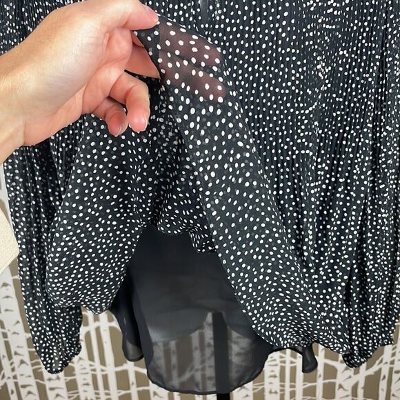 Shirred Polka Dot Semi-Sheer Puff Sleeve Blouse size S - Picture 6 of 8